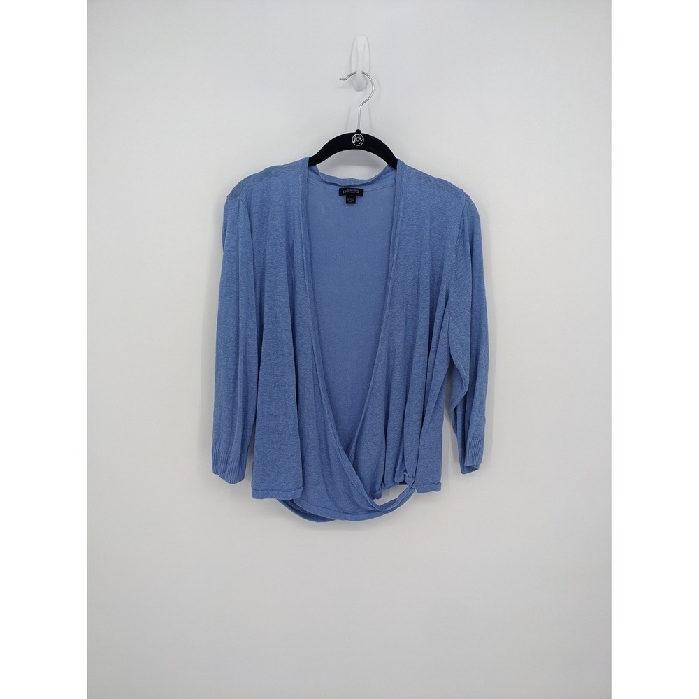 J Jill Wearever Collection Sweater Womens XL Blue Linen Blend Drape Front Wrap - Picture 6 of 11